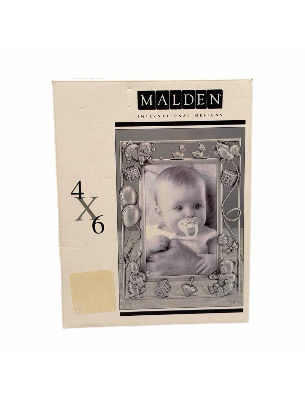 Malden International Designs Pewter-Finish Metal Baby Photo Frame – 4x6-In Photo